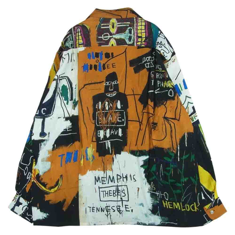 WACKO MARIA ワコマリア 22SS BASQUIAT-WM-HI10 JEAN-MICHEL BASQUIAT HAWAIIAN SHIRT  L/S TYPE-2 ジャン ミシェル バスキア 総柄 ハワイアン レーヨン アロハ 長袖 シャツ ブラック系 オレンジ系 ...