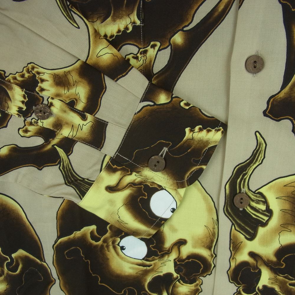 WACKO MARIA ワコマリア 21SS 56TS-WM-HI13 56 TATTOO STUDIO ゴロータトゥースタジオ HAWAIIAN SHIRT L/S TYPE 2 スカル 総柄 ハワイアン 長袖 シャツ ベージュ系 L【新古品】【未使用】【中古】