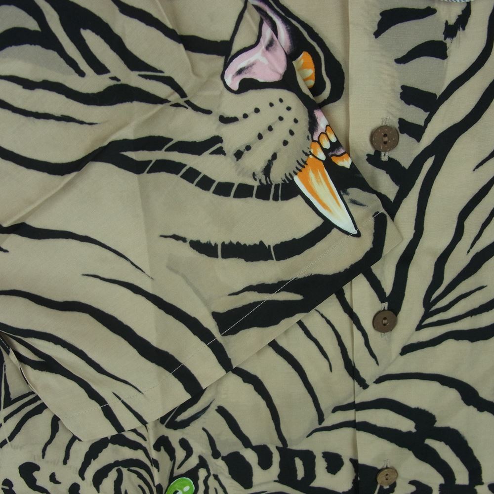 WACKO MARIA ワコマリア 22SS TIMLEHI-WM-HI27 TIM LEHI ティム リーハイ HAWAIIAN SHIRT TYPE 2 ハワイアン 虎 総柄 レーヨン アロハ 半袖 シャツ ベージュ系 M【新古品】【未使用】【中古】