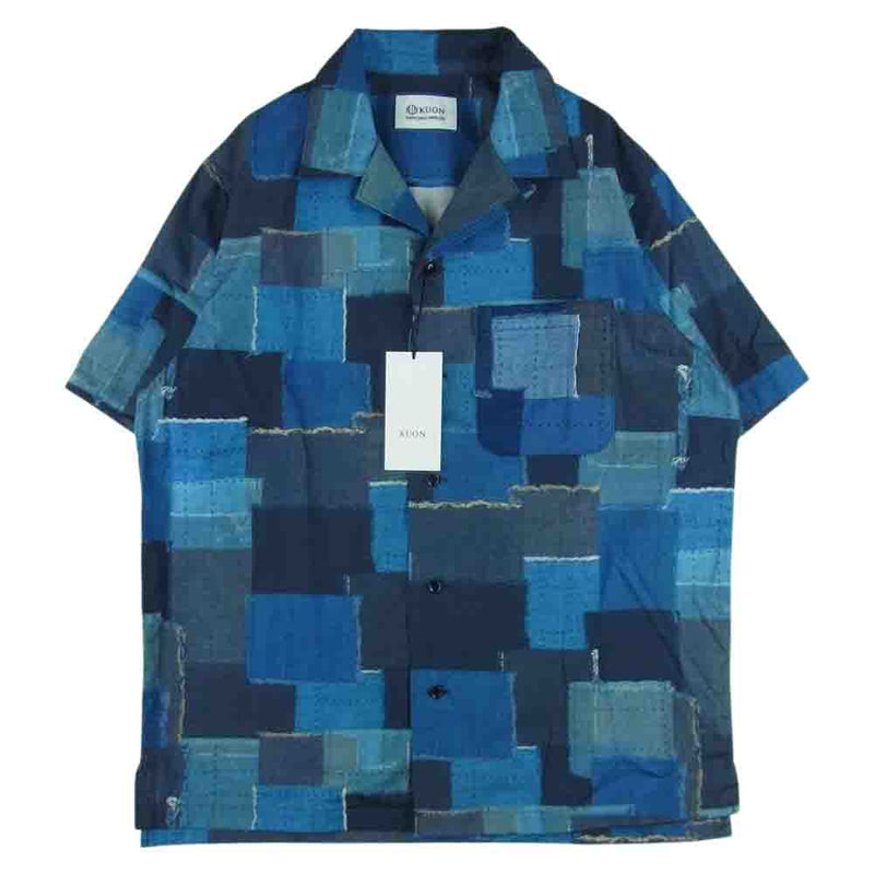 クオン 112SH030301 Patchwork Shirt パッチワーク 半袖 シャツ 日本製 ネイビー系 S【新古品】【未使用】【中古】