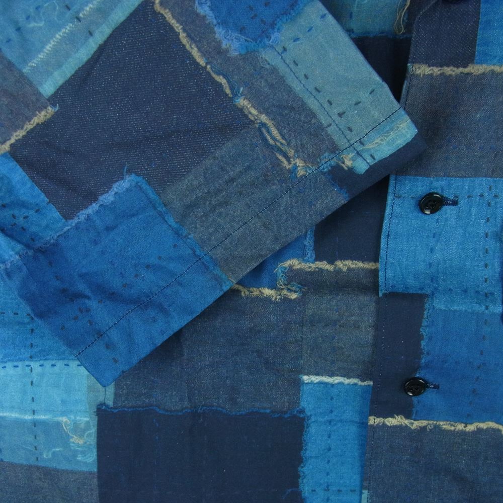 クオン 112SH030301 Patchwork Shirt パッチワーク 半袖 シャツ 日本製 ネイビー系 S【新古品】【未使用】【中古】