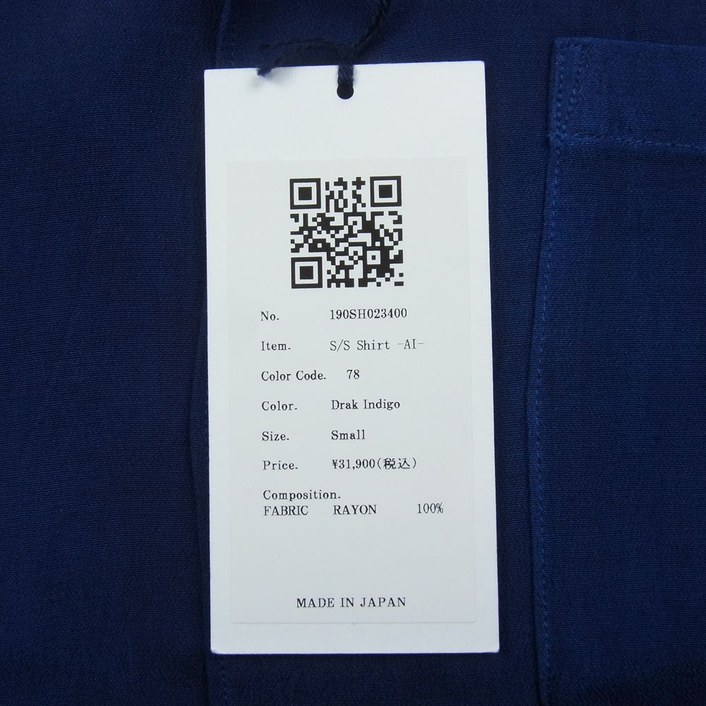 クオン 190SH023400 藍染め レーヨン オープンカラー シャツ 半袖 ネイビー系 S【新古品】【未使用】【中古】
