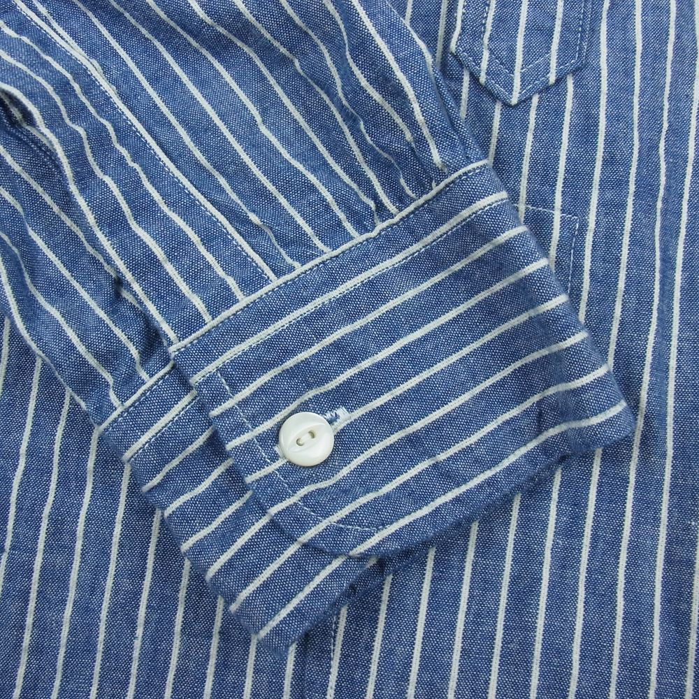 The REAL McCOY'S ザリアルマッコイズ Double Diamond ダブルダイヤモンド ストライプ ノーカラー 長袖 シャツ インディゴブルー系 14【中古】