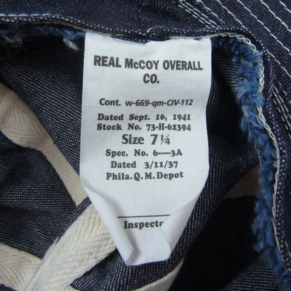 The REAL McCOY'S ザリアルマッコイズ HAT WORKING DENIM BLUE デニム アーミー ハット インディゴブルー系 7 1/4【美品】【中古】