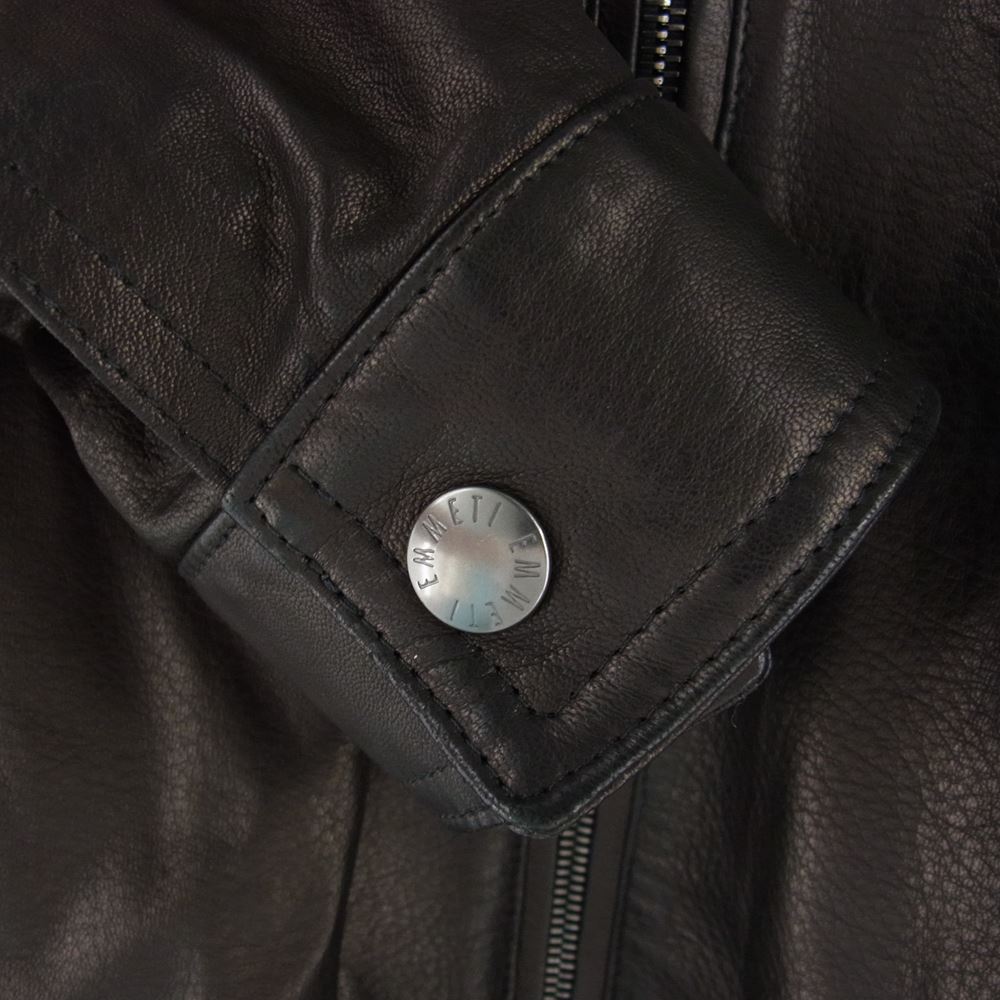 エンメティ GIAPPONE-078 イタリア製 JURI ユリ ラムスキン レザー シングルライダース ジャケット ブラック系 52【極上美品】【中古】