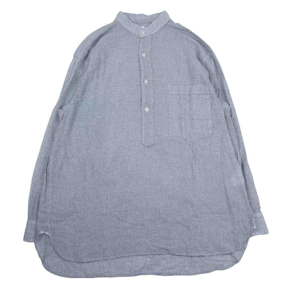 COMOLI コモリ 23SS X01-02012 KHADI コットン プルオーバー チェック 長袖 シャツ グレー系 2【美品】【中古】 COMOLI コモリ 23SS X01-02012 KHADI コットン プルオーバー チェック