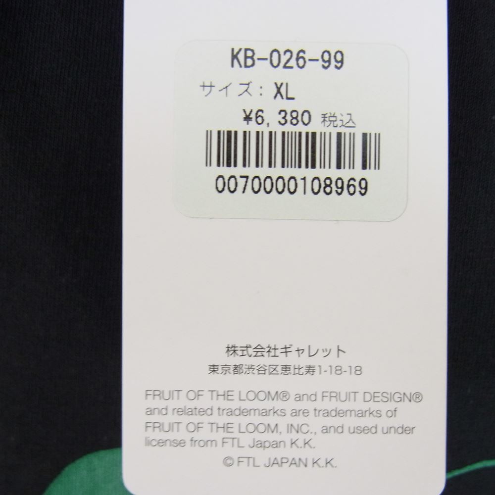 BRU NA BOINNE ブルーナボイン 23SS KB-026-99 × FRUIT OF THE LOOM フルーツオブザルーム 子煩悩レスラー プリント 半袖 Tシャツ ブラック系 XL【新古品】【未使用】【中古】