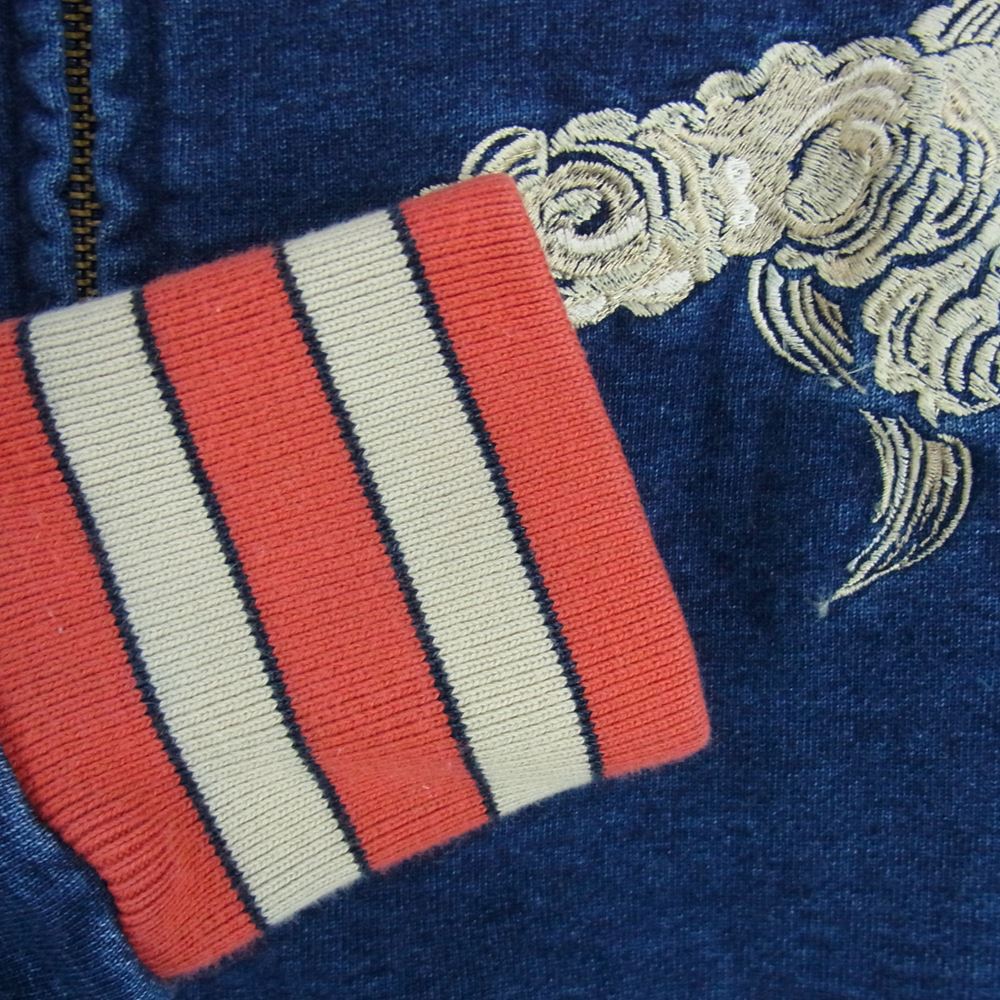 エターナル インディゴ 刺繍 スカジャン ブルゾン ネイビー系 サイズ表記無【中古】
