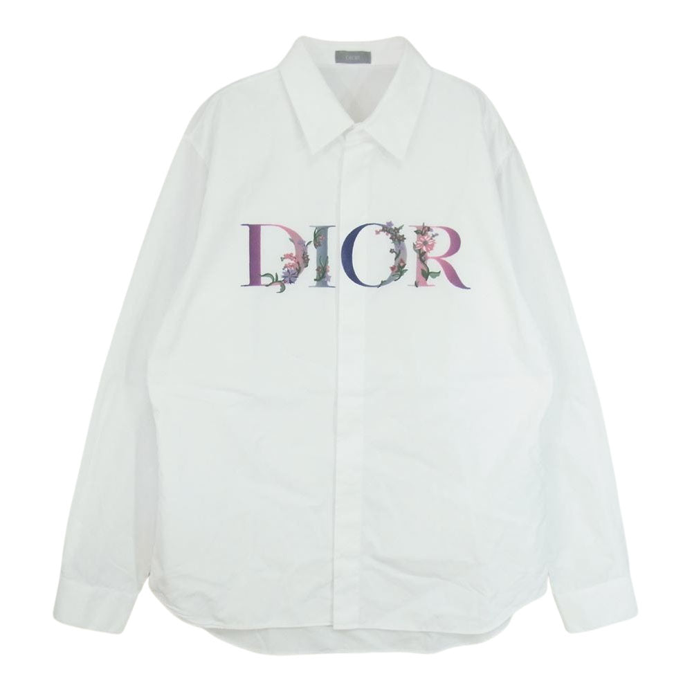 Dior ディオール 21SS 113C535A1581 フラワー ロゴ 刺繡 エンブロイダリー 長袖 シャツ ホワイト系 43【中古】 Dior ディオール 21SS 113C535A1581 フラワー ロゴ エンブロイダリー