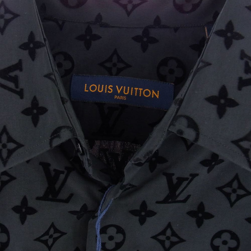 胸囲58【定価23万】LOUIS VUITTON  モノグラム　フロックドシャツ　黒