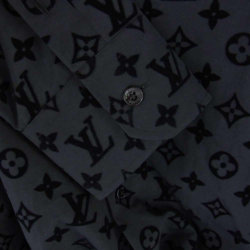 LOUIS VUITTON ルイ・ヴィトン 21AW FL3 HLS90W モノグラム フロック フロッキー 長袖 シャツ ブラック系 L【新古品】【未使用】【中古】