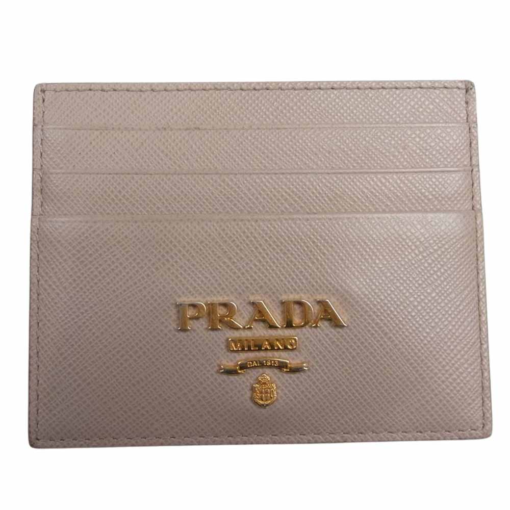 PRADA プラダ ロゴ カードケース 名刺入れ ベージュ系【中古