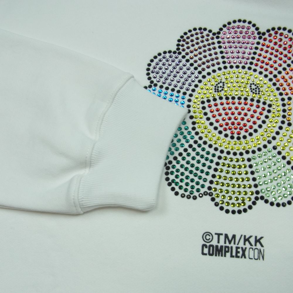 コンプレックスコン TAKASHI MURAKAMI 村上隆 カイカイキキ スワロフスキー プルオーバ― フーディ パーカー ホワイト系 XL【中古】