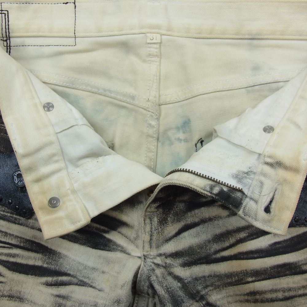 ROEN ロエン 88133802 スカル刺繍 ディアスキン 鹿革 コーティング ペイント デニムパンツ ジーンズ ブラック系 31【中古】