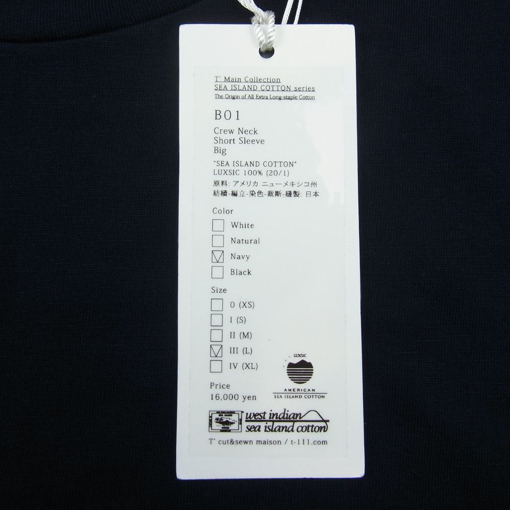 ティー SEA ISLAND COTTON CREW NECK B01 シーアイランドコットン クルーネック カットソー ビッグシルエット ネイビー系 L【極上美品】【中古】