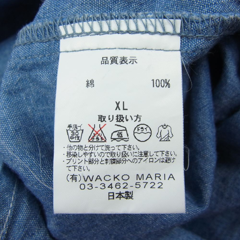 WACKO MARIA ワコマリア バック マリアプリント ワッペン付 シャンブレー 半袖 シャツ インディゴブルー系 XL【中古】
