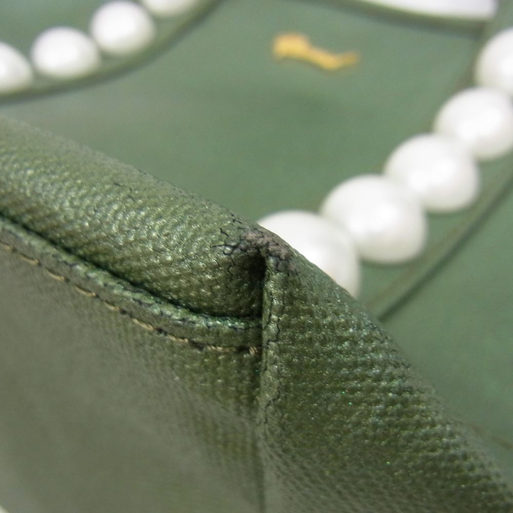 MUVEIL ミュベール トートバッグ フェイクパール Muguet Fifth Avenue カーキ系【中古】