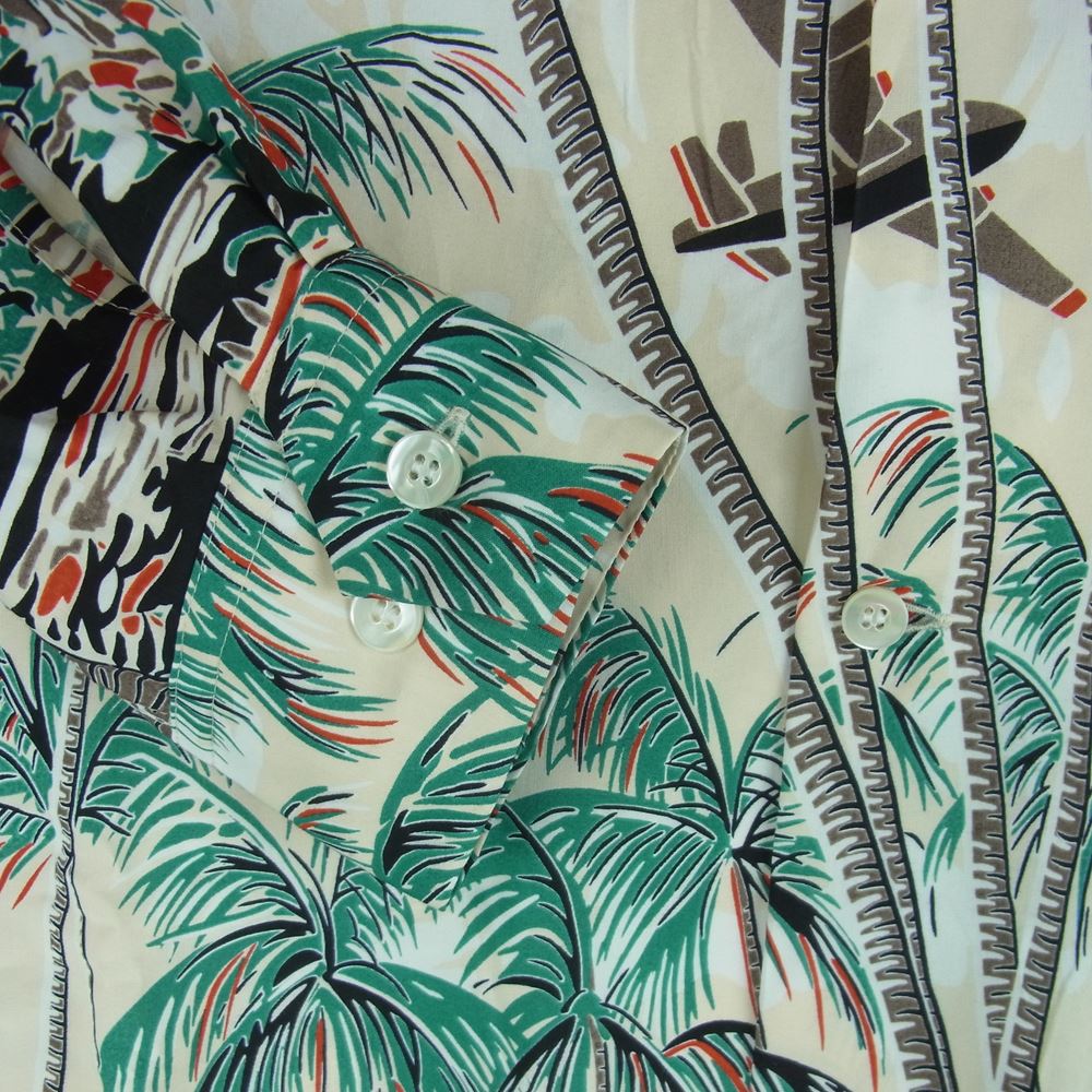 GLADHAND & Co. グラッドハンド 23SS BYGH-23-SS-06 PALM TREE - L/S SHIRTS オリジナル 抜染 レーヨン アロハ ハワイアン 長袖 シャツ オフホワイト系 クリーム系 XL【中古】