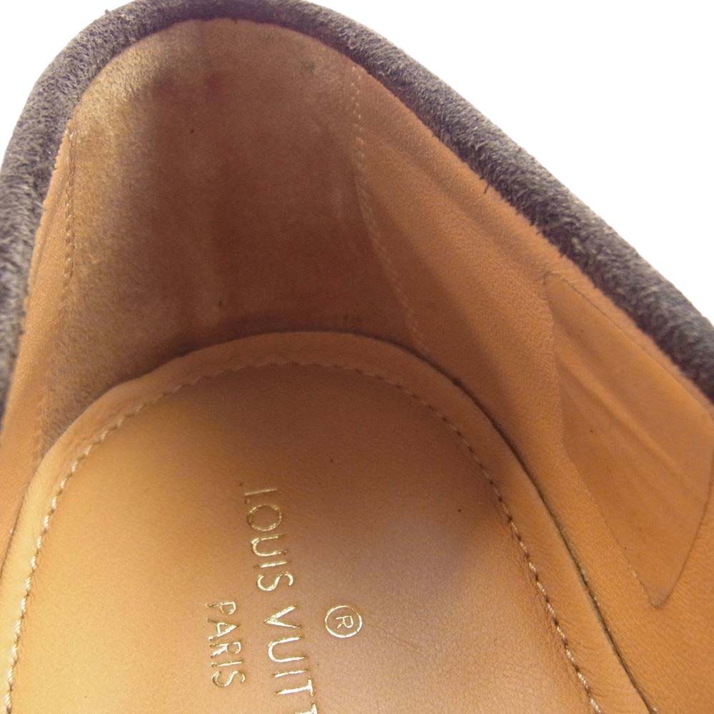 LOUIS VUITTON ルイ・ヴィトン 0128 LV ロゴ スエード Uチップ ローファー ダークブラウン系 8【中古】