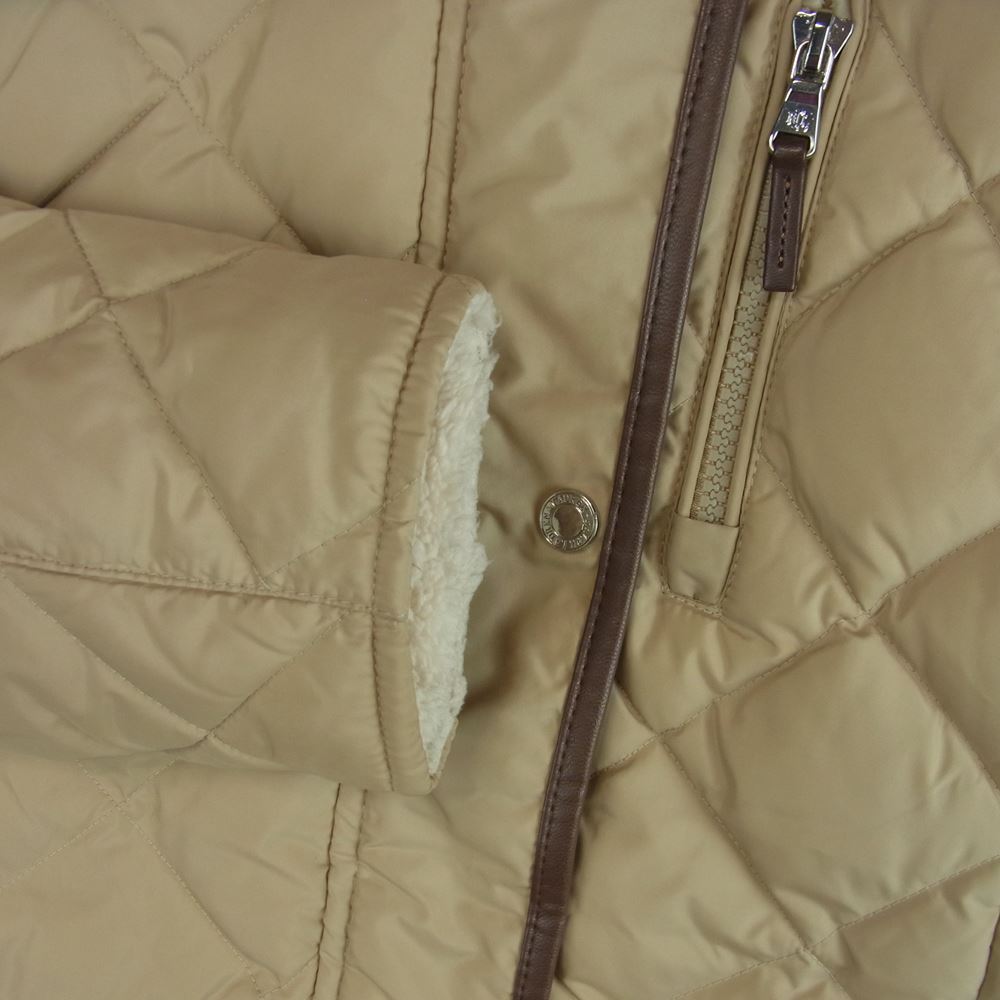 RALPH LAUREN ラルフローレン 襟裏ボアフリース切替 ベルトストラップ キルティング ダウン コート ベージュ系 XS【中古】