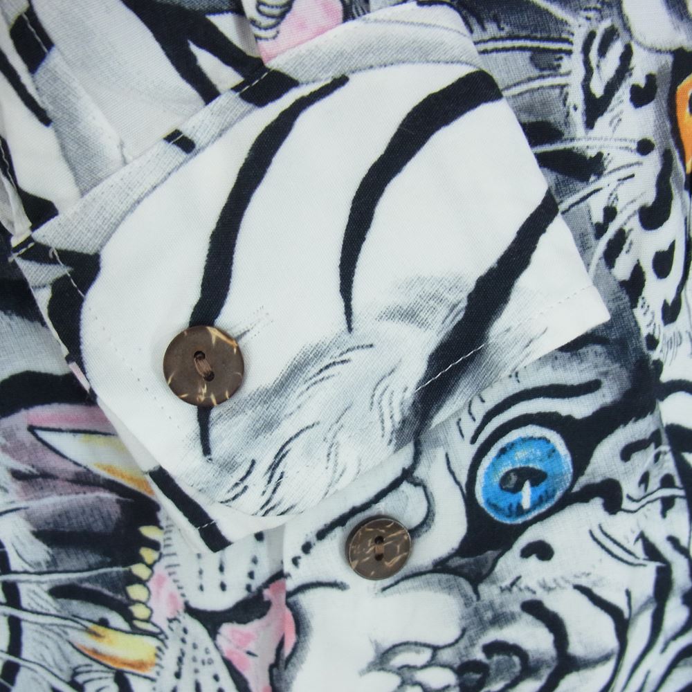 WACKO MARIA ワコマリア 21AW TIMILEHI-WM-HI25 × TIMLEHI ティムリーハイ HAWAIIAN SHIRT ハワイアン シャツ アロハ 長袖 白虎 ホワイト系 L【中古】