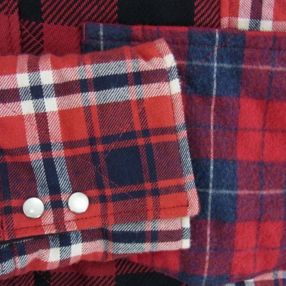 ミヤギヒデタカ × 5525gallery 5525ギャラリー チェック パッチワーク キルティング シャツ ジャケット レッド系 L【中古】