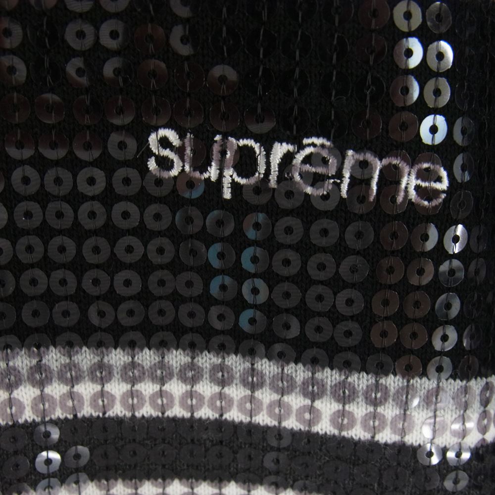 Supreme シュプリーム 23SS Sequin Stripe Zip Polo シークイン ストライプ ジップ ポロ シャツ ブラック系 L【美品】【中古】