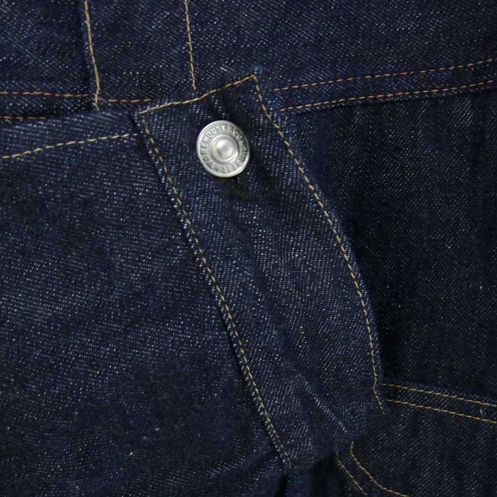 WAREHOUSE ウエアハウス Lot 2001XX 1ST TYPE DENIM JACKET ディア スキンレザーパッチ 鹿革 ファースト タイプ デニム ジャケット インディゴブルー系 42【美品】【中古】