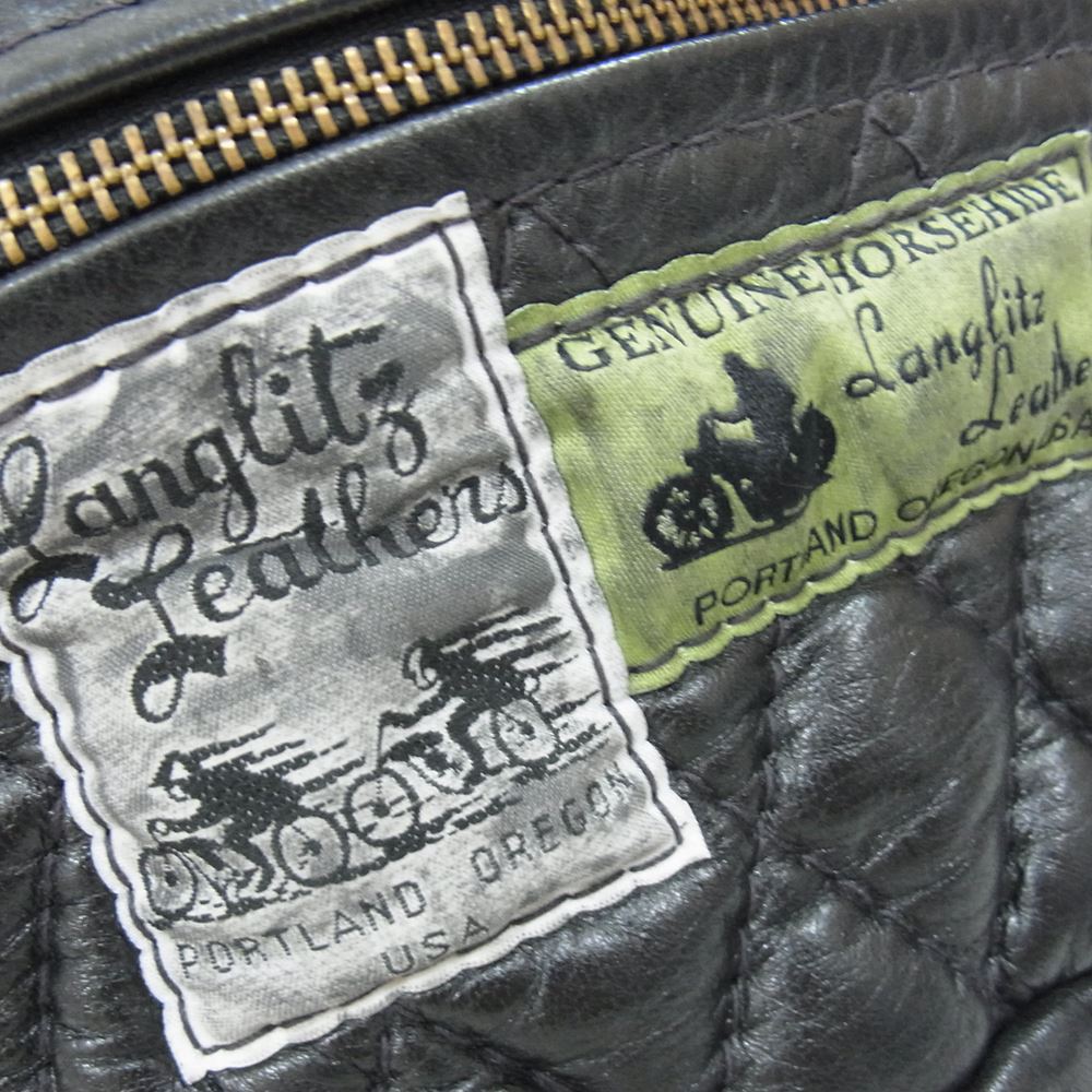 LANGLITZ LEATHERS ラングリッツレザーズ Horse Hide Padded inside Pocket Waist Bag キーホルダー付き ホースハイド パッデッド インサイド ポケット ウエスト バッグ ブラック系【中古】