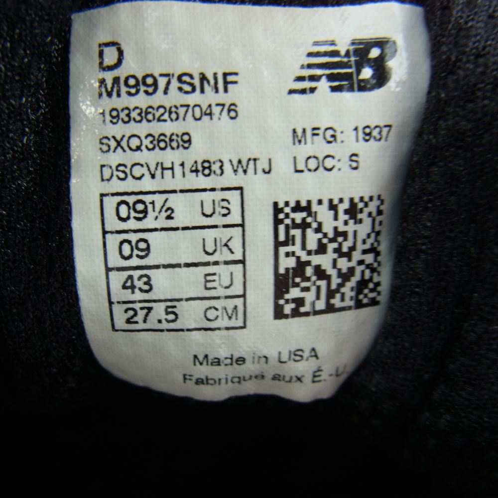 NEW BALANCE ニューバランス M997SNF USA製 ローカット スニーカー ブラック系 27.5㎝【中古】