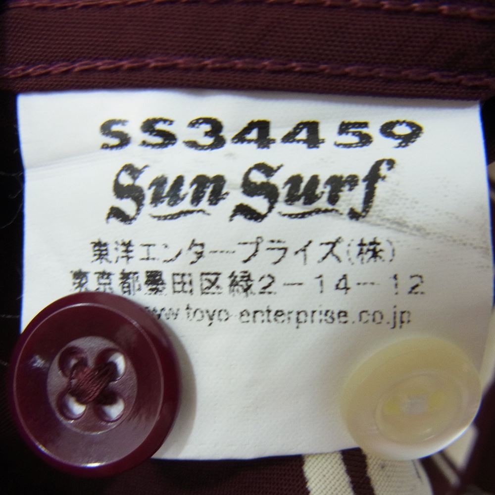 SUN SURF サンサーフ SS34459 ROOSTER ルースター 雄鶏 筆書き ハワイアンシャツ 半袖 アロハシャツ ワインレッド系 L【中古】