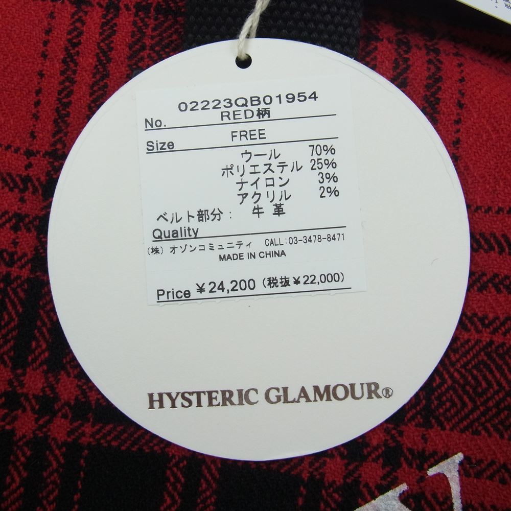 HYSTERIC GLAMOUR ヒステリックグラマー 02223QB01 CIRCLED LOGO ウール チェック トート バッグ レッド系 F【新古品】【未使用】【中古】