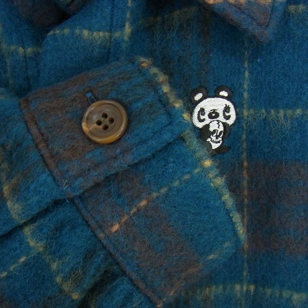 HYSTERIC GLAMOUR ヒステリックグラマー 22AW 01223AH02 SKULL PANDA 刺繍 オーバーサイズ ウール シャツ ジャケット グリーン系 FREE【新古品】【未使用】【中古】