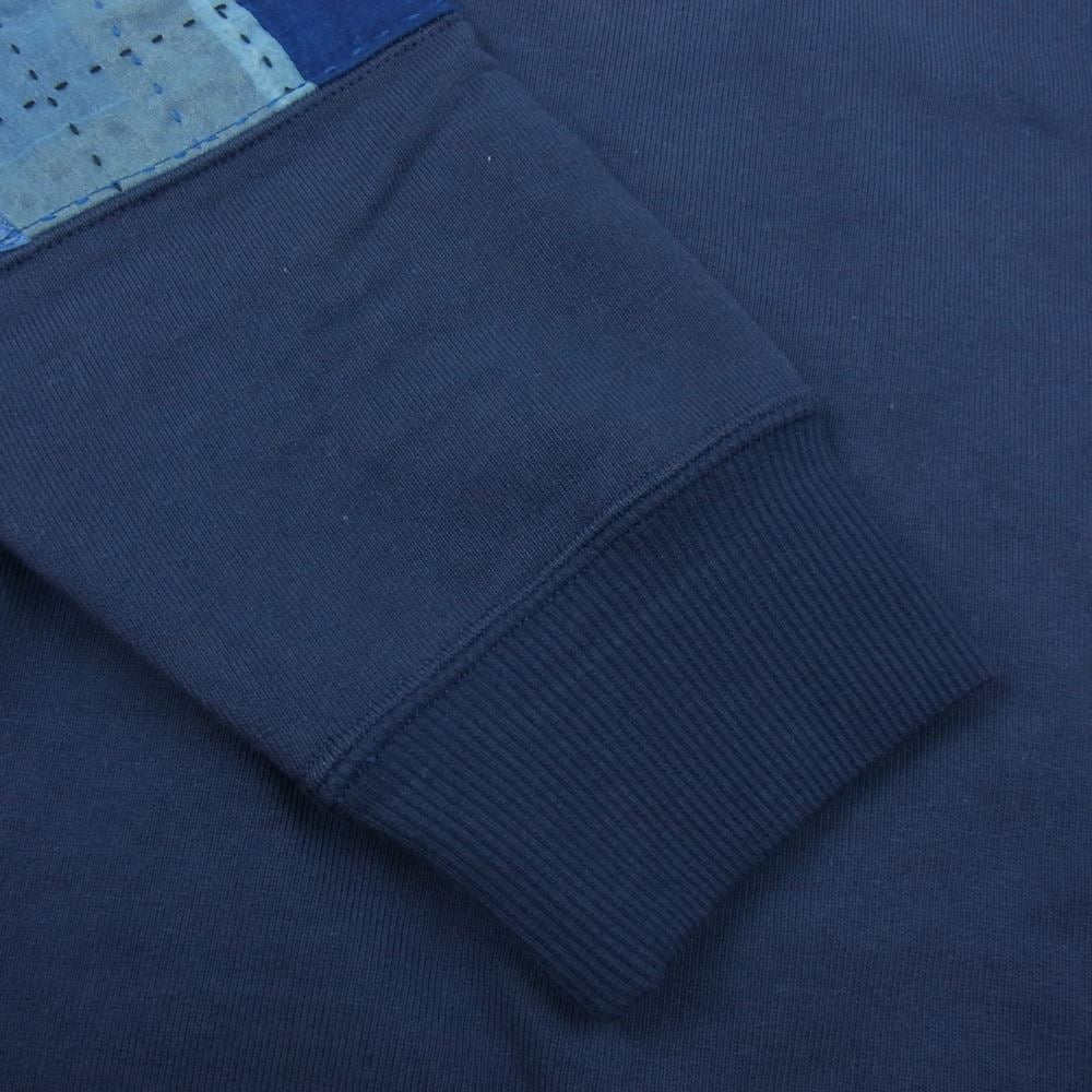 クオン 112CS032101 BORO Banded Arm Sleeve Sweatshirt 襤褸 ボロ バンデッド パッチワーク スリーブ スウェット ネイビー系 S【新古品】【未使用】【中古】