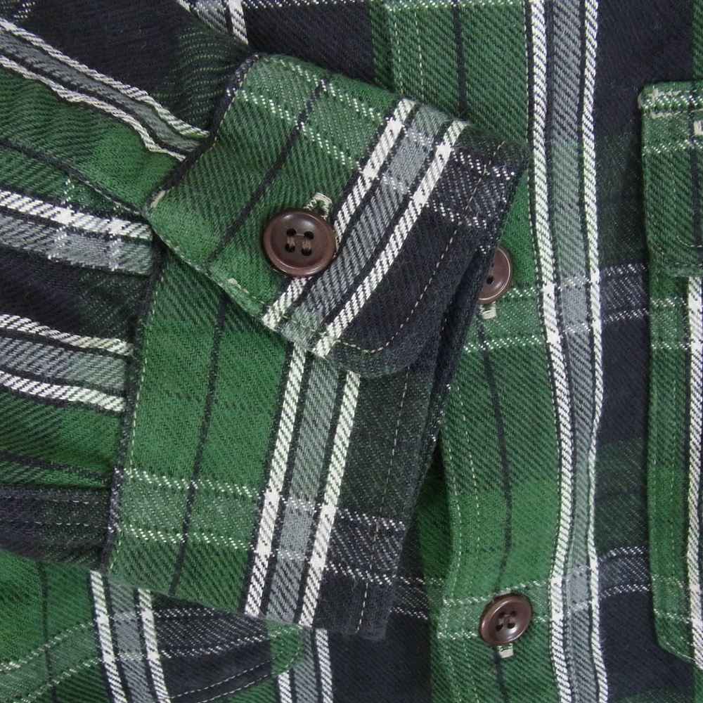 WAREHOUSE ウエアハウス Lot3022 FLANNEL SHIRTS CHIN STRAP チンストラップ フランネル ヘビーネル チェック 長袖 シャツ グリーン系 40【中古】