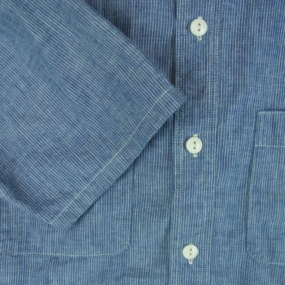 FULLCOUNT フルカウント B502122 4821 ダンガリー ストライプ 半袖 シャツ コットン 日本製 グレイッシュブルー系 36【中古】