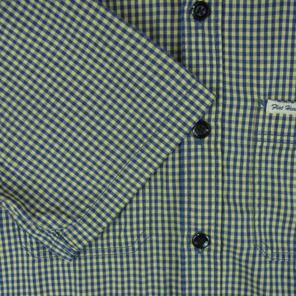 THE FLAT HEAD ザフラットヘッド ギンガムチェック 半袖 シャツ コットン 日本製 ブルー系 イエロー系 38【中古】