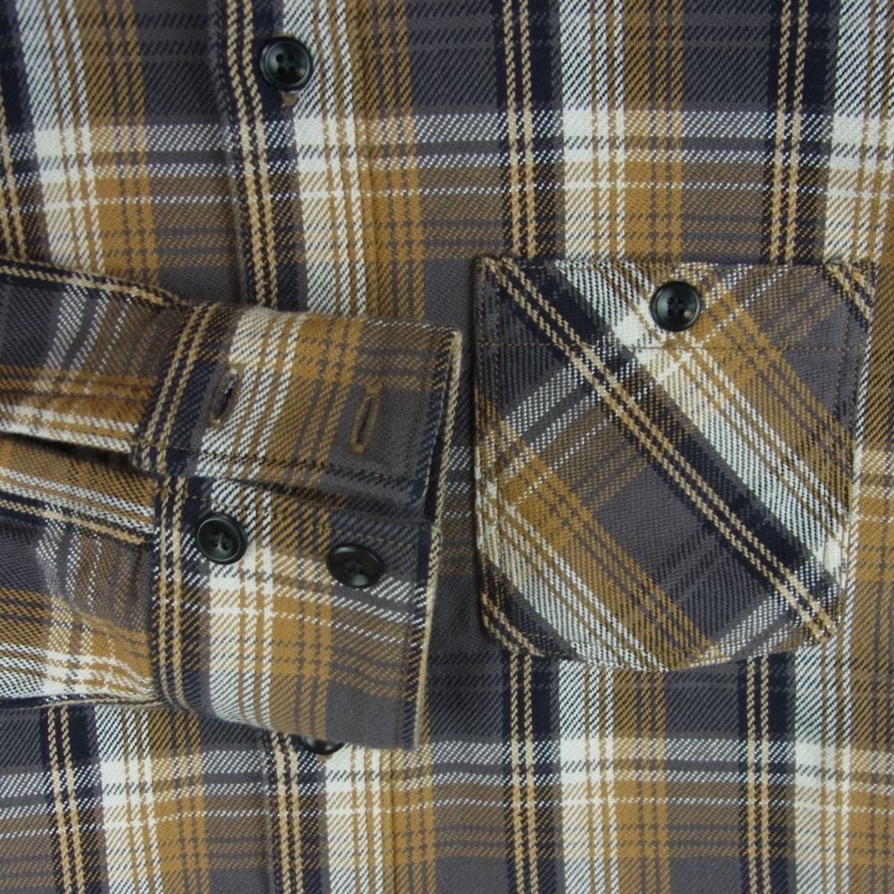 DELUXE デラックス ヘビーフランネル タータンチェック 長袖 シャツ コットン 日本製 グレー系 ブラウン系 M【中古】