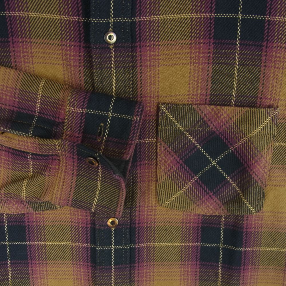 DELUXE デラックス ヘビーフランネル タータンチェック 長袖 シャツ コットン 日本製 ブラウン系 黄土色系 M【中古】