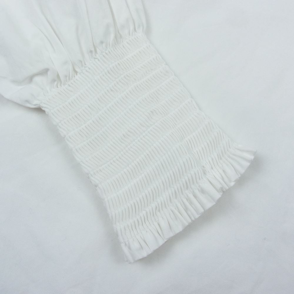 セルリ 17-051-500-3011 Deuxieme Classe ドゥーズイエムクラス取り扱い 襟袖フリルギャザー切替 ボトルネック プルオーバー ブラウス 長袖 シャツ ホワイト系 F【中古】