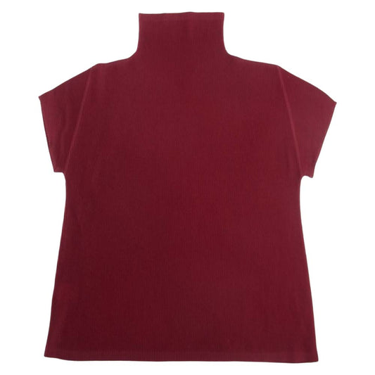 PLEATS PLEASE プリーツプリーズ イッセイミヤケ プリーツ加工 細プリーツ ボトルネック カットソー 半袖 エンジ系【中古】