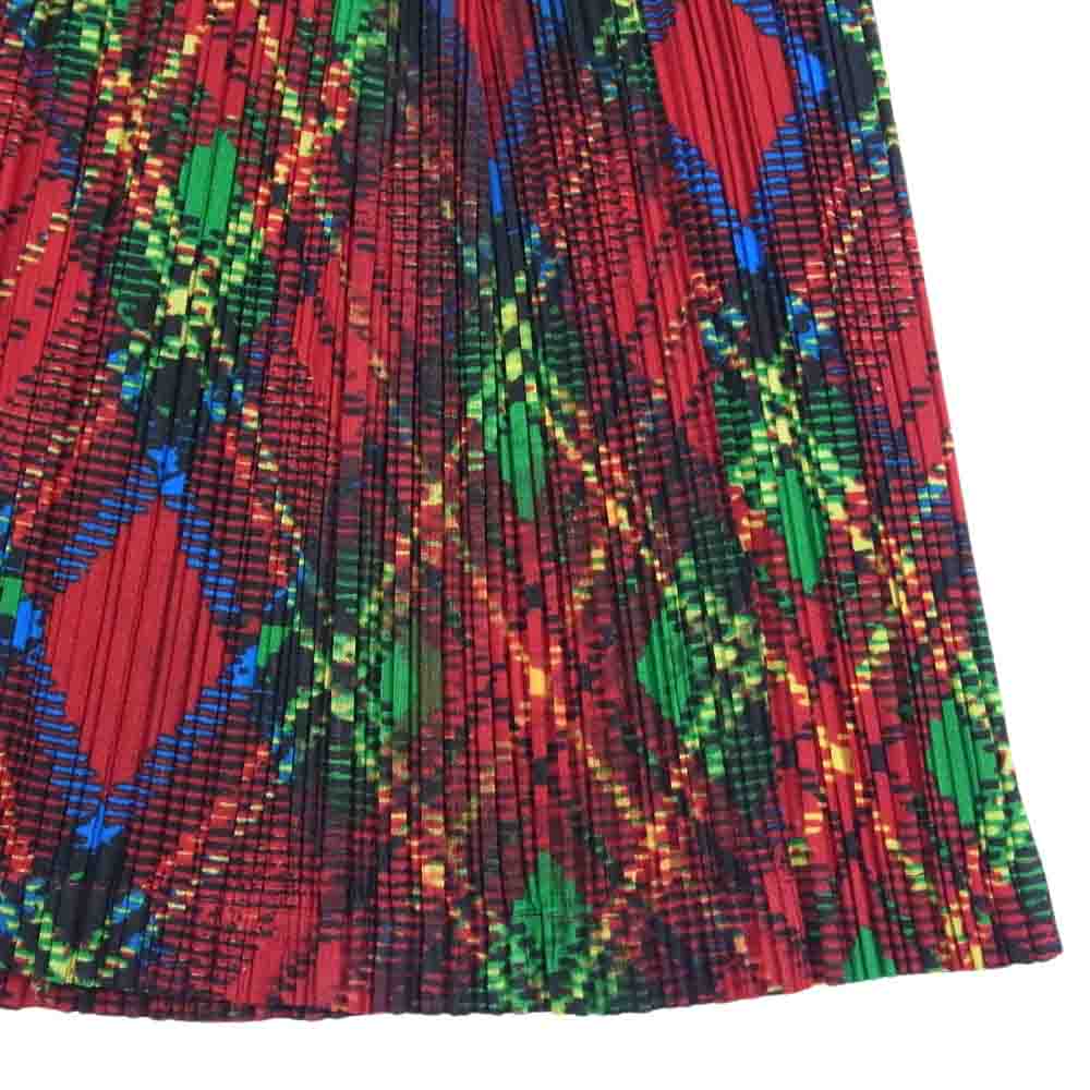 PLEATS PLEASE プリーツプリーズ イッセイミヤケ PP73-JG667 プリーツ加工 アーガイル タータンチェック 総柄 プリーツスカート レッド系 3【美品】【中古】