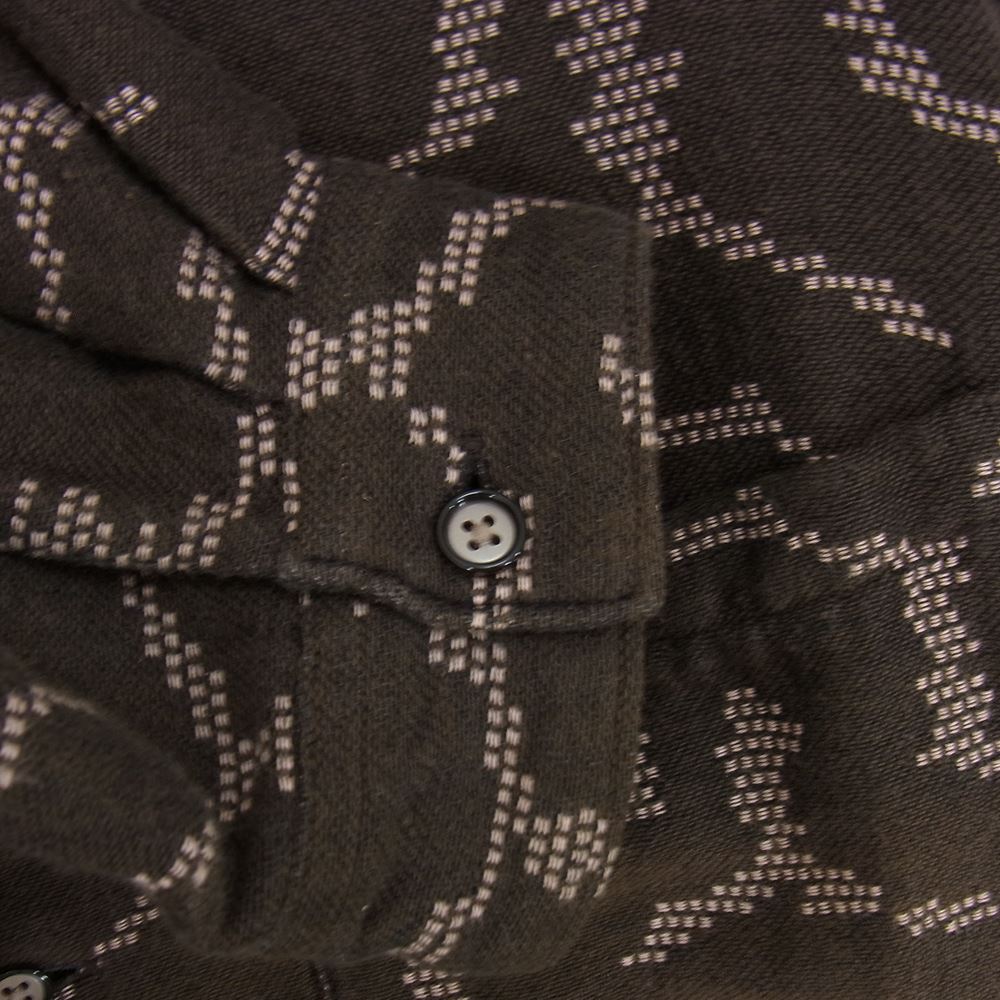 クオン 141SH061100 Open Collar Shirt -BISHAMON KIKKO オープンカラー シャツ 毘沙門亀甲 ブラウン系 L【新古品】【未使用】【中古】
