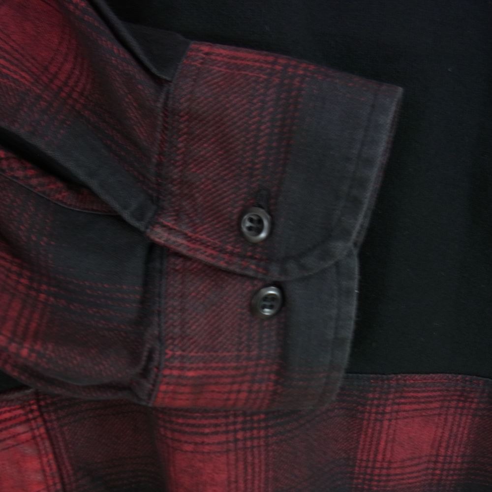 MINEDENIM マインデニム 21AW MND-21AW0P003-17-022 × OLD PARK オールドパーク Denim Shirt Crew neck デニムチェックシャツ切替 クルーネック スウェット ブラック系 3【新古品】【未使用】【中古】