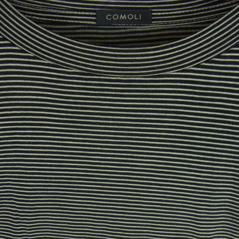 COMOLI コモリ 23SS X01-05013 サマーウール 天竺 ボーダー 半袖 Tシャツ ブラック系 オフホワイト系 2