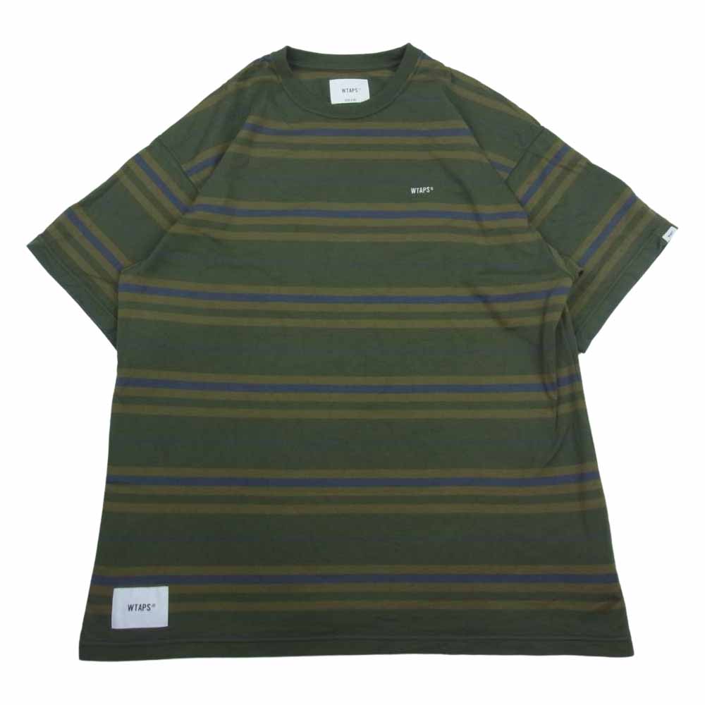 WTAPS ダブルタップス 23SS 231ATDT-CSM30 BDY 02 SS COTTON TEXTILE SIGN ボーダー Tシャツ 半袖 カーキ系 03【中古】