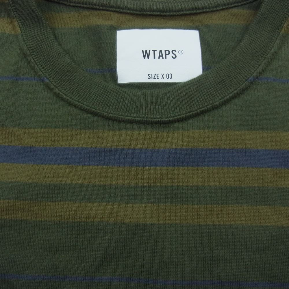 WTAPS ダブルタップス 23SS 231ATDT-CSM30 BDY 02 SS COTTON TEXTILE SIGN ボーダー Tシャツ 半袖 カーキ系 03【中古】
