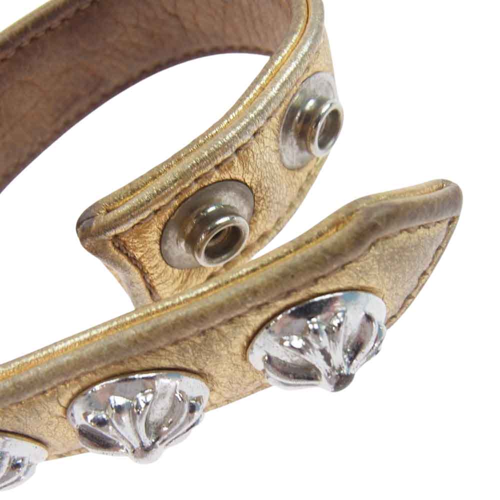 CHROME HEARTS クロムハーツ(原本無) 3BTN 2SNP クロスボール 3ボタン 2スナップ レザー ブレスレット ゴールド ゴールド系【中古】