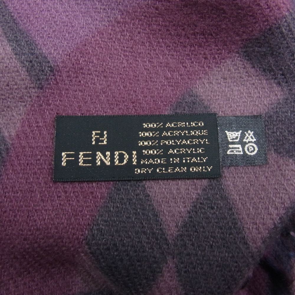FENDI フェンディ ロゴ刺繍 総柄 アクリル マフラー ストール パープル系【中古】