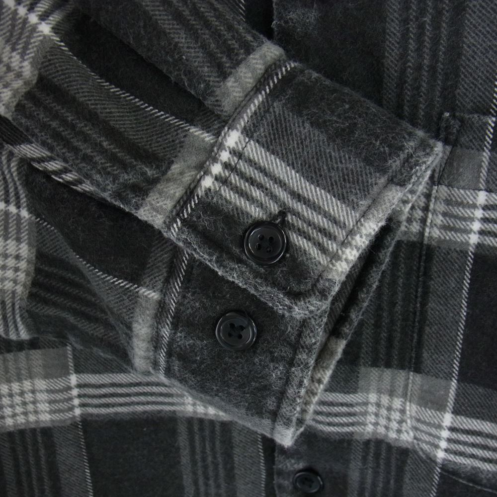 Supreme シュプリーム 21AW Faux Fur Collar Flannel Shirt フェイクファー カラー フランネル シャツ 裏地キルティング ロゴ刺繍 チェック グレー系 L【中古】